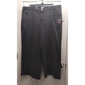 AVA & VIV NWT Plus Size 24 Black Wide Leg High-Rise Relaxed Fit Stretch Jeans